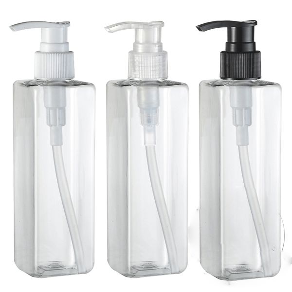 

20pcs/lot)250ml square transparent screw lotion pump bottle 250cc shower gel packaging container pet bottle with dispenser