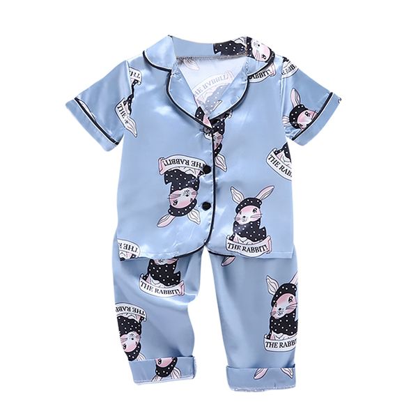 

summer kids baby clothes girls boys pajamas giraffe sleepwear short sleeve blouse +night pants sets 2pcs, Blue;red
