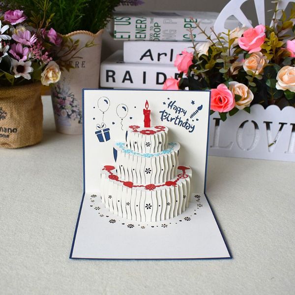 

3d up happy birthday greeting cards cake postcards invitations with envelope 449e