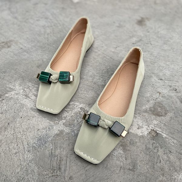 

deat] 2020 square toe shallow simple casual crystal string beads single flat shoes women new spring autumn fashion tide 10g054, Black