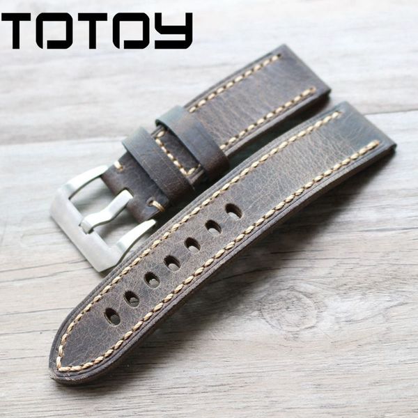 

totoy handmade smoked gray leather watchbands, 20mm 22mm retro pair of leather, men's watch strap, fast delivery, Black;brown