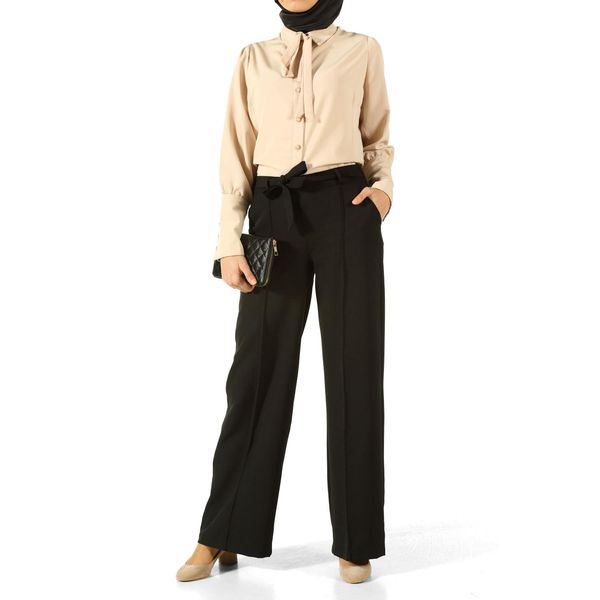 

hijab elastic waist pants, Black;white