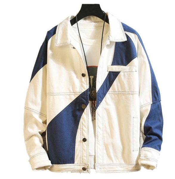 

new patchwork color jacket for men autumn fashion streetwear loose jackets coat stylish white lapel trendy men's clothing, Black;brown