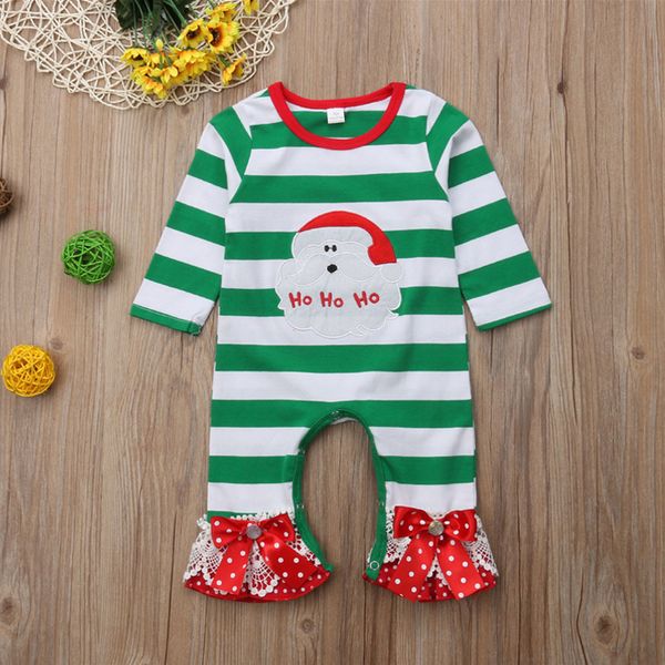 

christmas baby kid clothes santa claus green-striped bow-knotted bellbottoms long sleeved jumpsuits baby girl crawling clothes ajy656, Blue