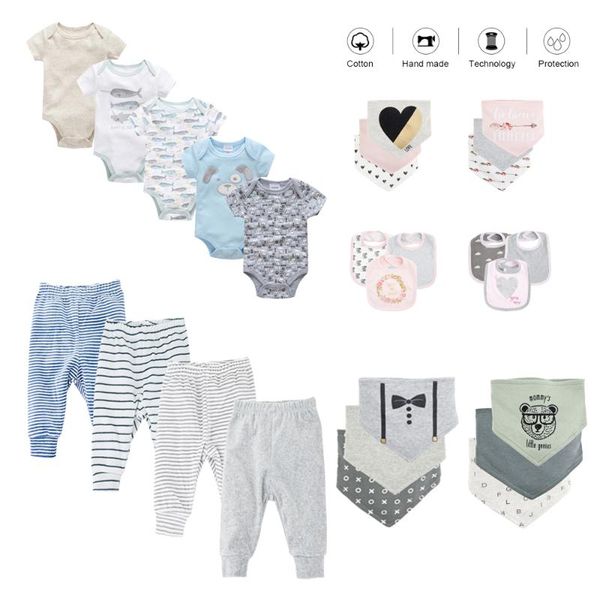 

honeyzone baby boy clothes set short sleeve infant girl bodysuits+toddler pants 100% cotton 0-12 month newborn sleepers pijamas, White