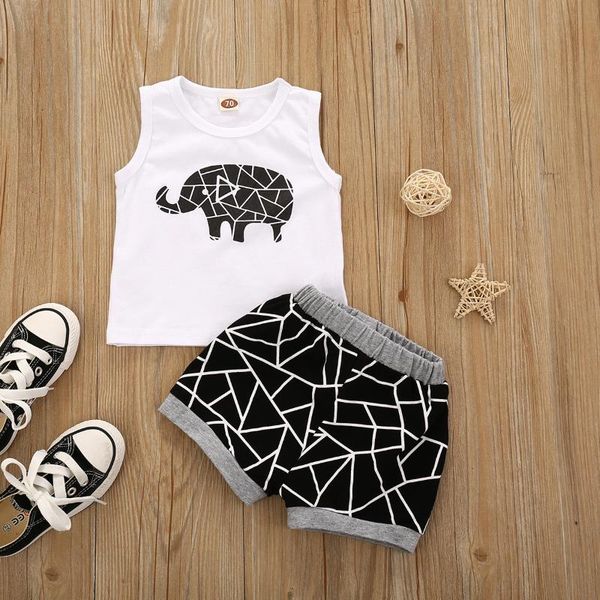 

boy baby sets sleeveless elephant vest shorts summer 2020, White