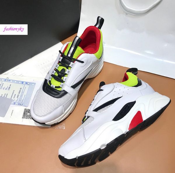 

b22 technical knit and calfskin sneaker women casual breathable nesh sports luxury designer shoes speed trainer nen fashion sneaker n35, Black