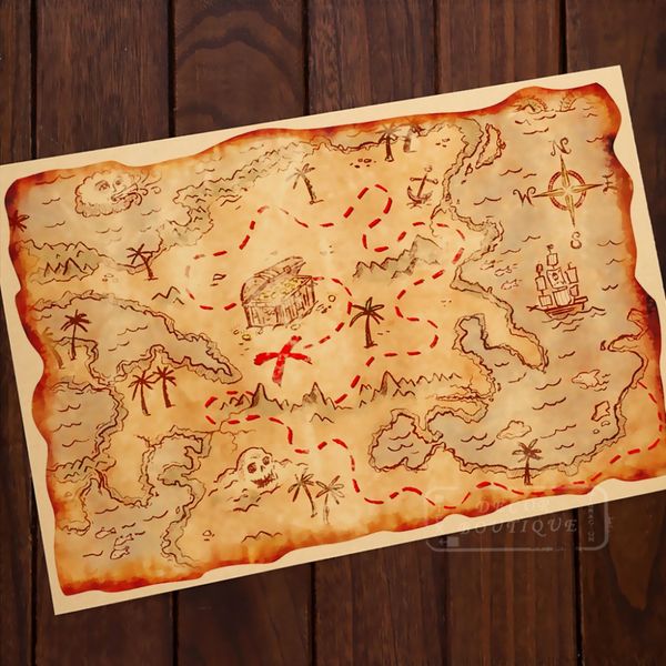 

pirate adventure treasure hunt map classic vintage retro kraft decorative diy poster maps wall canvas sticker home bar posters d