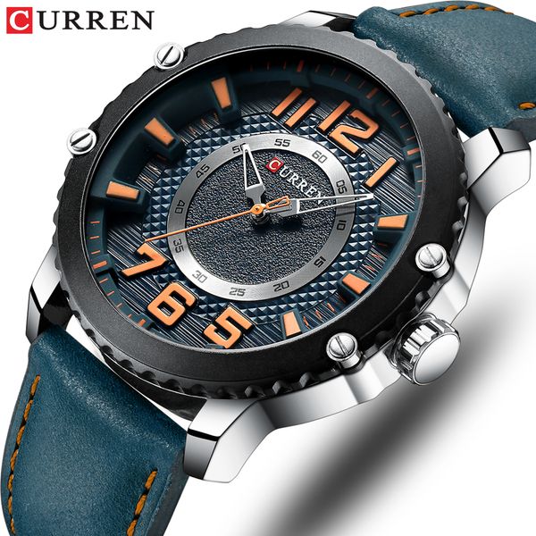 

curren casual leather watch for men style business quartz wristwatches new relojes hombre unique design clock male watches, Slivery;brown