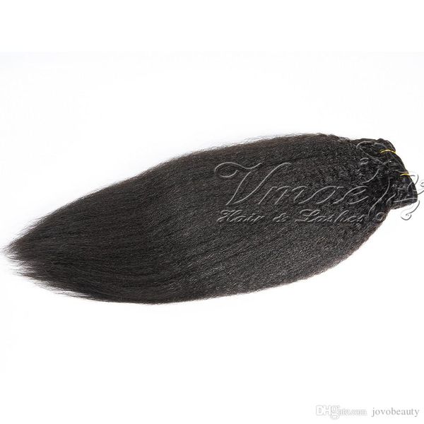 

brazilian natural black 120g 140g 160g 180g 200g kinky straight virgin remy human hair extensions clip in, Black;brown