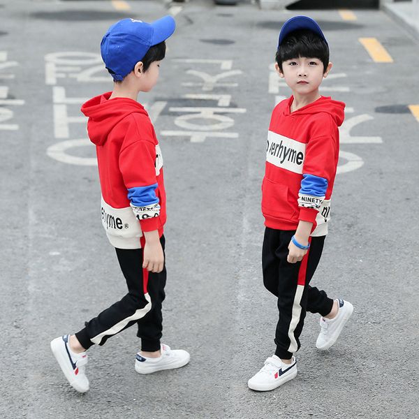 

children's clothing autumn new boys casual fashion with letter pattern sports sweater + trousers jacket coat two-piece, White