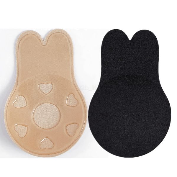 

women rabbit ear chest stickers anti-sag paste invisible silicone bra adhesive bras breast pads nipple covers placket 50lots ljja2481-1, Red;black