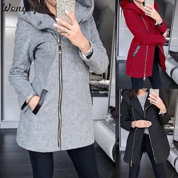 

wenyujh 2019 long sleeve women overcoat fashion warm zipper jacket outwear fashion winter jacket women autumn hooded coat, Black;brown