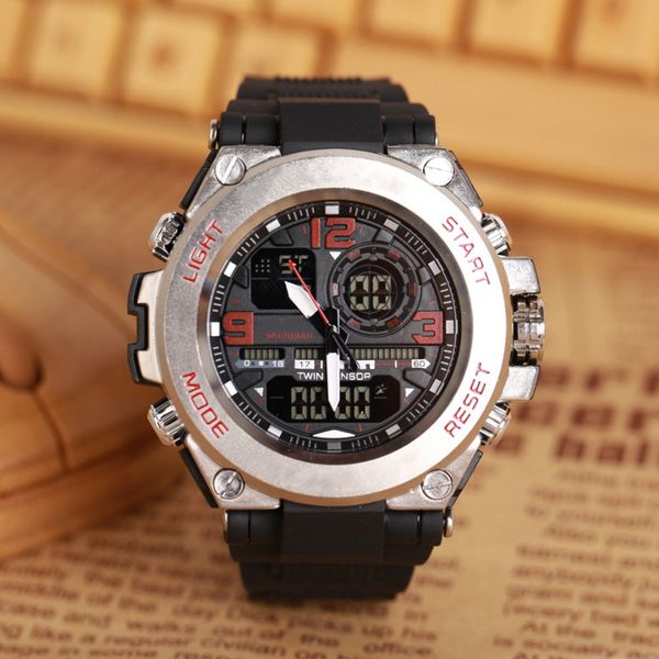 

fashion dual display g style sports men watches led electronic shock digital watch men chronograph wristwatches with box montre homme re, Slivery;brown