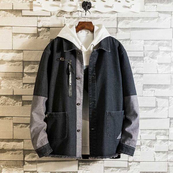 

2019 new spring tooling jacket denim jacket men's autumn korean trend slim handsome stitching loose men's casual clothes, Black;brown