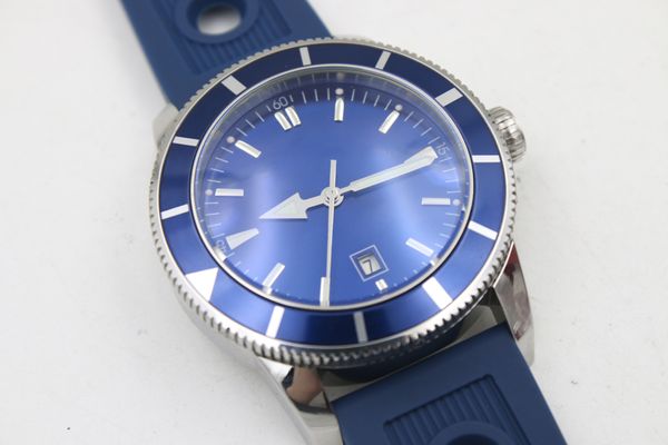 

mens superocean heritage blue dial date rubber belt stainless steel sport chronograph watch men rubber belt dive wristwatch, Slivery;brown