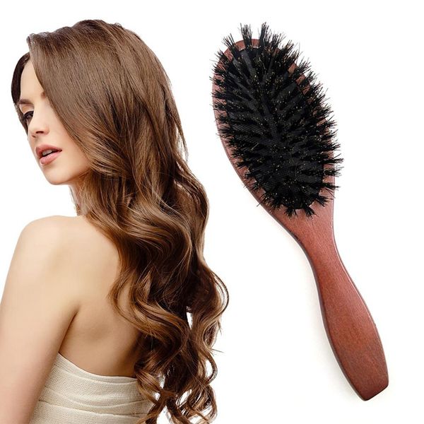 

hair brush wood handle boar bristle beard comb styling detangling straightening, Silver