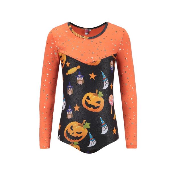 

dance clothes girls long-sleeved halloween pumpkin head pattern body suit children ballet gymnastics practice clothes