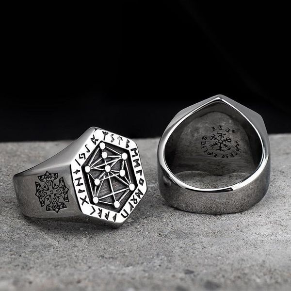 

316l stainless steel nordic mythology viking rune ring greek text totem ring men and women fashion cool ring jewelry, Silver