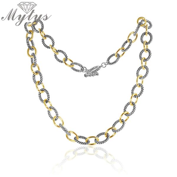 

mytys gold & silver mix gold chain statement necklace two tone gold circle link chain necklace vintage unique design cn547
