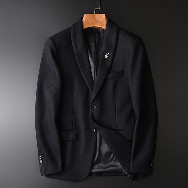 

black mens luxury wool business casual thick male plus size 4xl autumn and winter slim fit blazer men, White;black