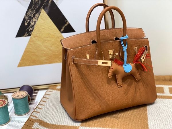 

wholesale half handmade original epsom leather brown,orange design handbag25cm,wax thread,have both gold and silver hardware,fast delivery