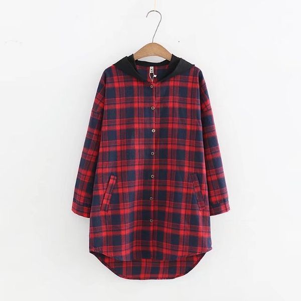 

new fashion spring autumn women hooded blouse letter printed plaid casual losse femme blouse big mate shirts, White