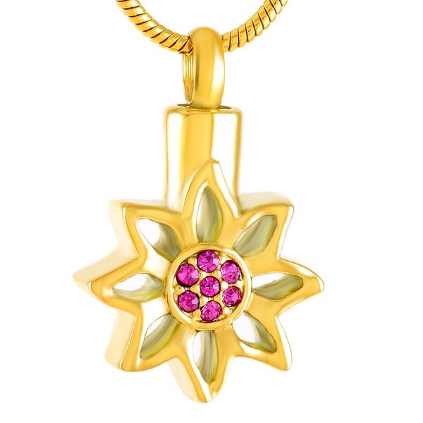 

ijd9533 stainless steel red crystal gold sunflower memorial jewelry necklace cremation for ashes souvenir urn pendant necklace, Silver