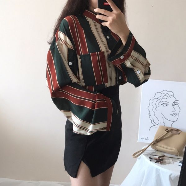 

designer women blouse autumn spring shirts women striped slim stand collar women casual shirts ladies female shirts vintage, White