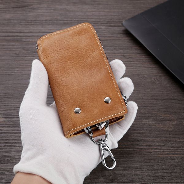 

retro first layer cowhide leather key wallet 6 key holder multi-function designer women men large capacity leather card bag purse handbag, Red;blue
