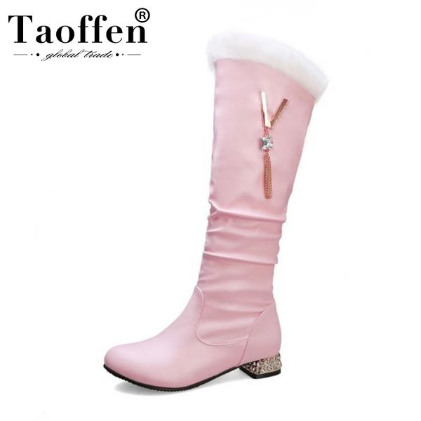 

taoffen women winter warm fashion over knee boots flat heels round toe black keep warm retro long bots footwar size 31-43