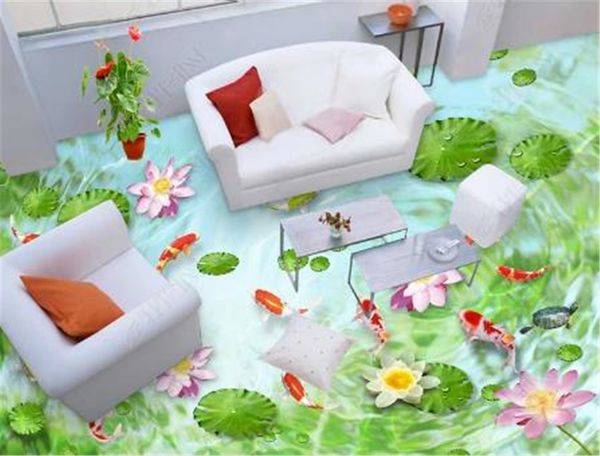 

пользовательские любой размер 3d обои bishui qingtan вода рыба 3d пол гостиная 3d кратиковый пол интерьер фреска обои