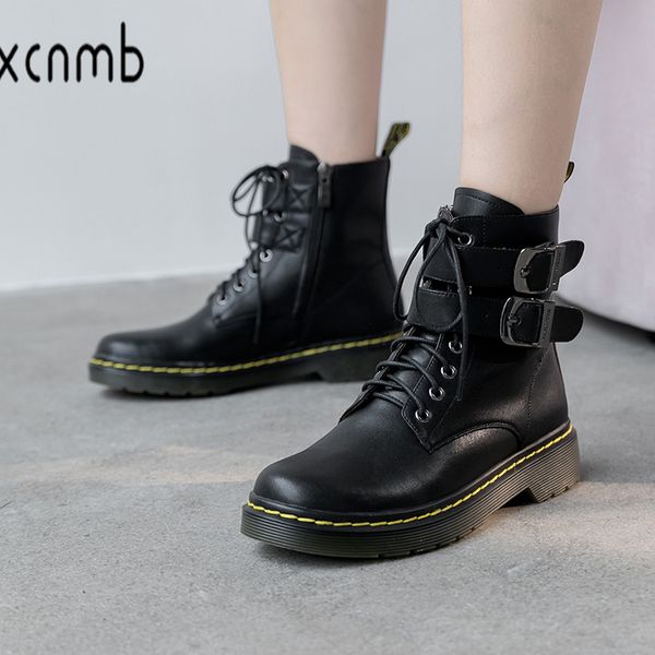 

txcnmb new women round toe ankle boots autumn winter party shoes woman genuine leather vintage motorcycle boots, Black