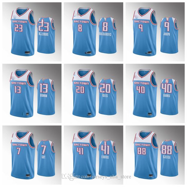 

2020 sacramento kings men de'aaron fox 35th anniversary classic blue jersey marvin bagley iii buddy hield jabari bogdan barnes, Black;red