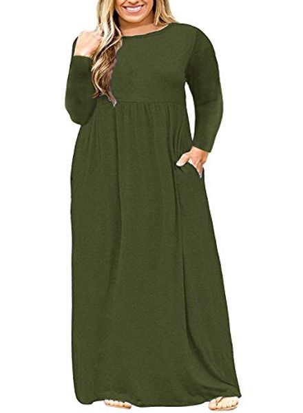 

ashuai women's autumn plus size long sleeve plain maxi t shirt dress with pockets, Black;gray