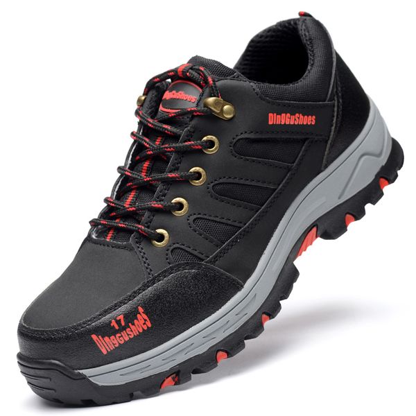 

yd-ever mens casual large size steel toe cap work safety shoes spring autumn summer soft leather platform security boots man, Black