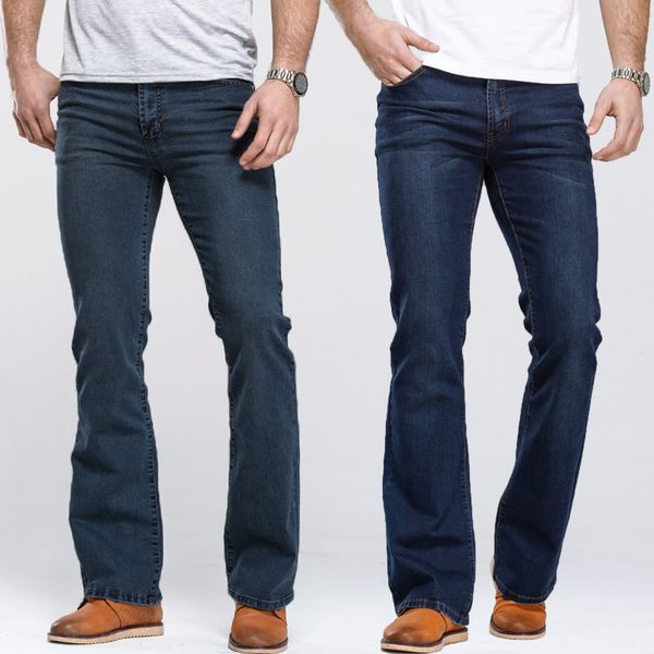 Herren-Boot-Cut-Jeans, leicht ausgestellt, Slim-Fit, berühmte Marke, Blau, Schwarz, Designer-Jeans, klassischer Herren-Stretch-Denim, KBIP