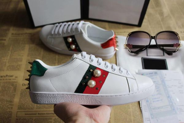 

men women genuine leather luxury ace designer sneakers women mens shoes sneaker loafers flat casual girls shoes 35-47, Black