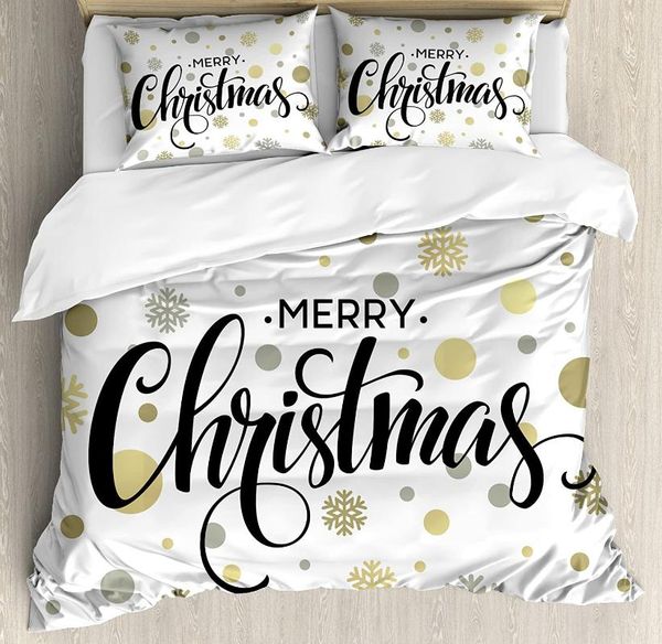 

christmas duvet cover set merry christmas stylized lettering on abstract modern snowflake dot pattern bedding set black