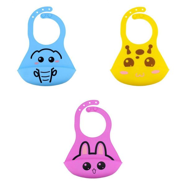 

3-pack waterproof silicone baby bibs w/food catching comfortable