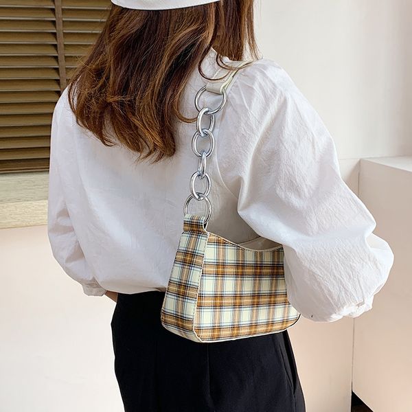 

2020 new shoulder bag women's casual fashion korean plaid bag retro ladies hand