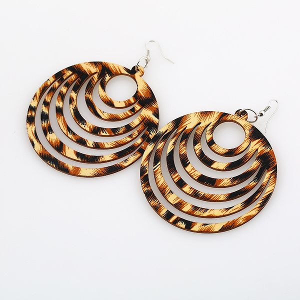 

customizable geometric hollow wood earrings for women colorful leopard pendant drop earrings fashion party jewelry accessories drop shipping, Silver