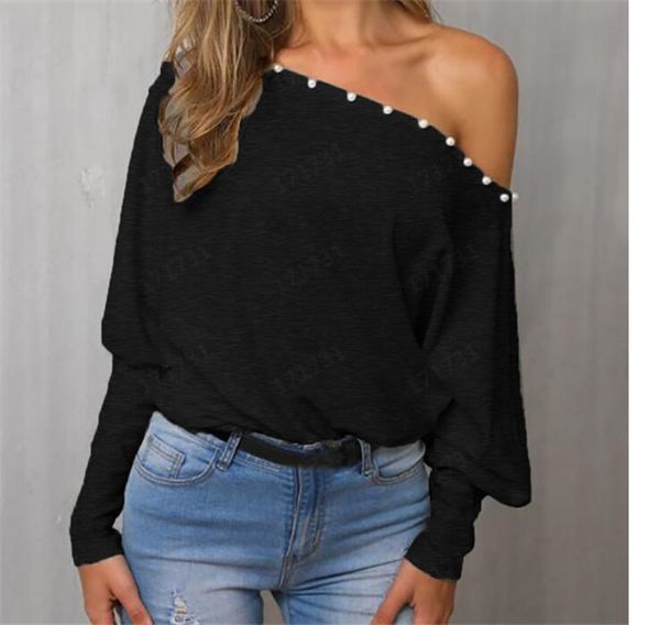 

women designer pearl color long slash sleeve with womens dolman solid clothing sleeve neck wothing tshirt jxxqg, Black