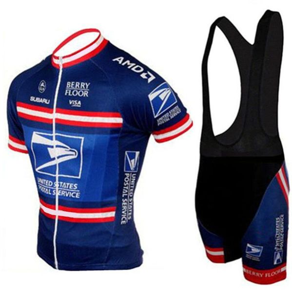 

united states postal service cycling jersey short sleeve summer sets bicycle shirt bib shorts kits mtb bike, Black;blue