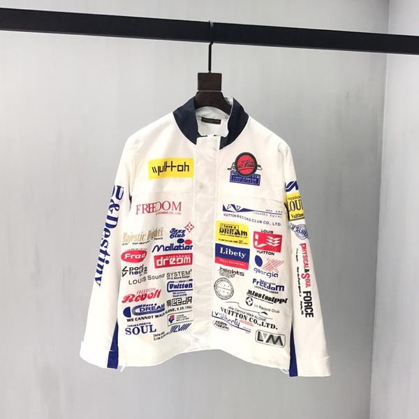 

19 men de igner jacket luxury italy nylon racing car print metal zipper tand collar jacket windbreaker men women tag label new
