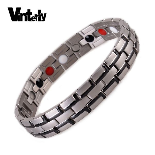 

vinterly black mens bracelet chain health germanium magnetic bracelet men stainless steel benefits energy bracelets for men, Golden;silver