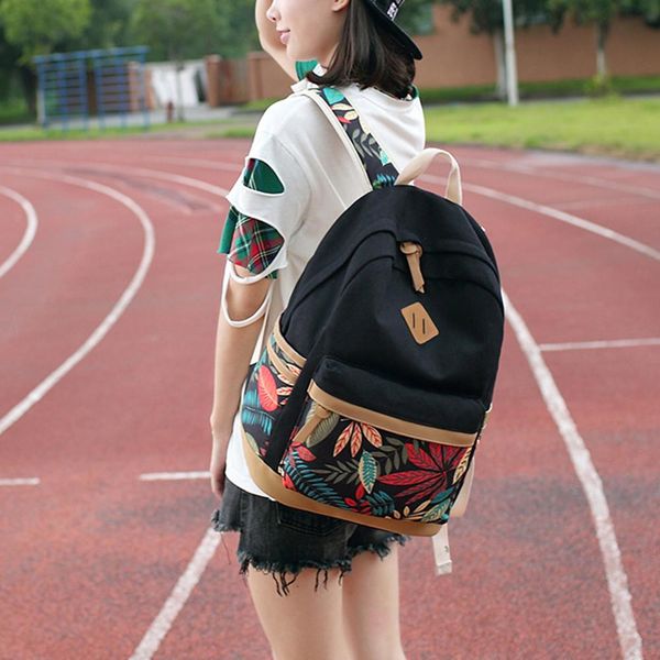 

travel school ethnic leaves print large capacity women backpack shoulder bag