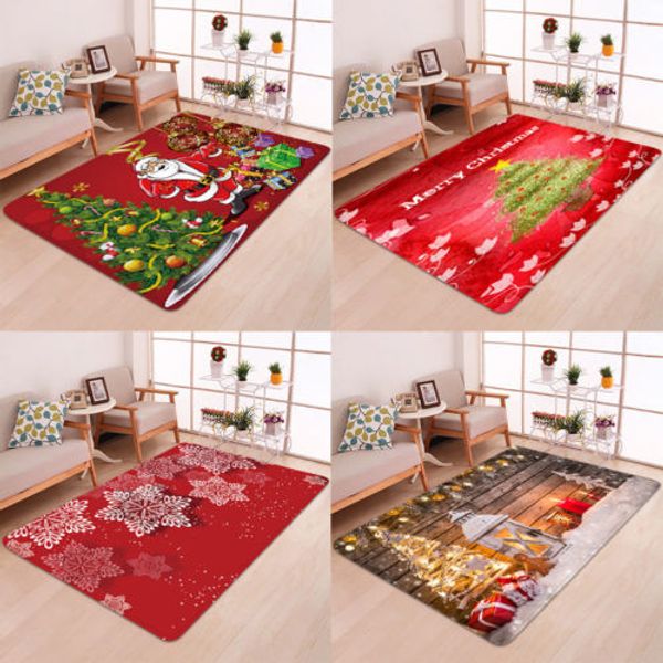 

2020 new christmas floor mat santa claus flannel carpet rug non-slip xmas decor 5 sizes