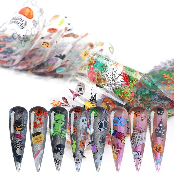 

10 pcs/pack colorful nail foil stickers halloween series pumpkin transfer decals paper nail art diy design decorations, Black