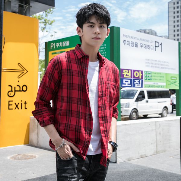 

men fund leisure shirt long sleeve youth jacket lattice joker black ash blue men's wear shirt, White;black